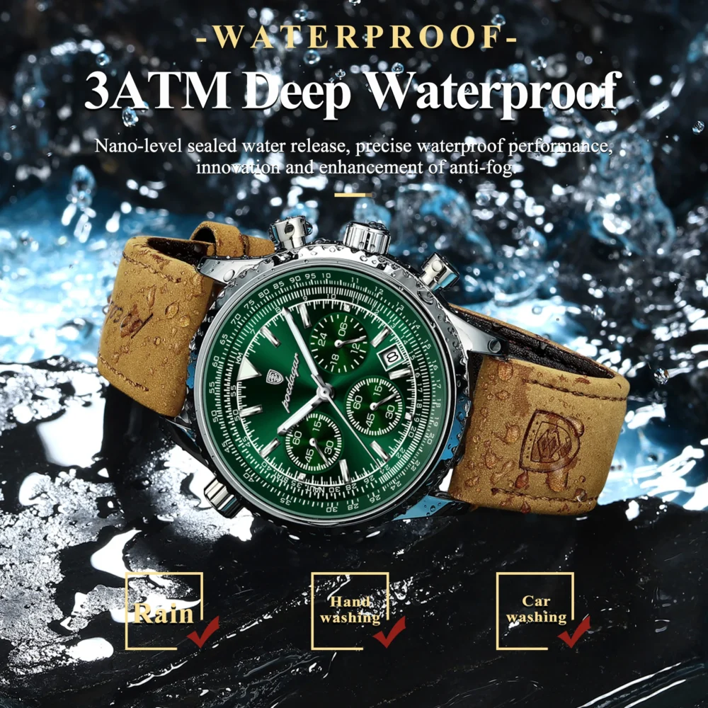 POEDAGAR Luxury Man Watch Quartz Waterproof Luminous Date Chronograph Leather Men Wristwatch Military Sports Men's Watches Reloj - Image 3