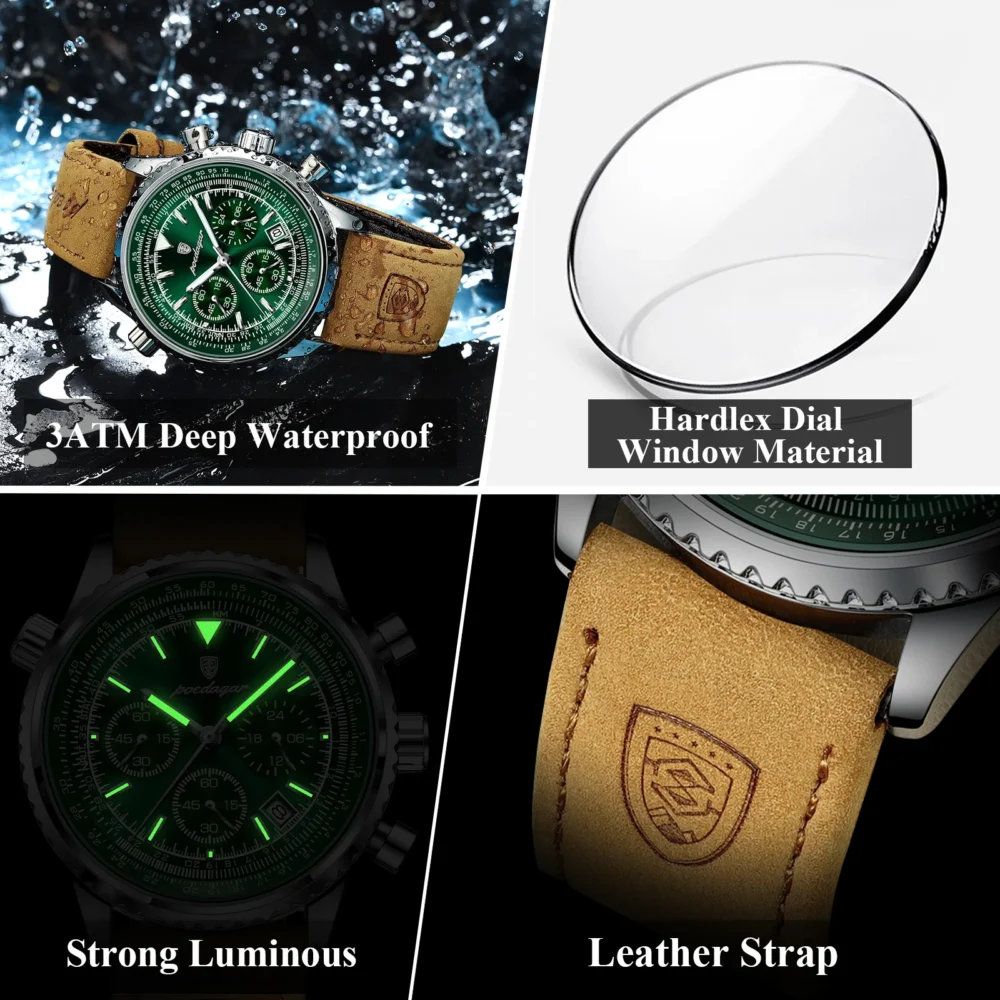 POEDAGAR Luxury Man Watch Quartz Waterproof Luminous Date Chronograph Leather Men Wristwatch Military Sports Men's Watches Reloj - Image 4